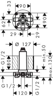 Set de baza Hansgrohe pentru dus suspendat cu conector plafon