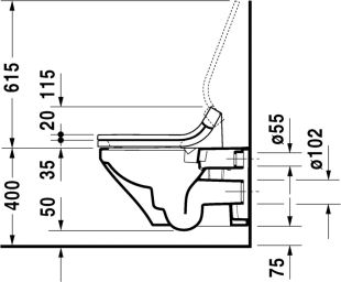 Vas WC suspendat Duravit DuraStyle Rimless 62cm pentru capac cu functie de bideu SensoWash