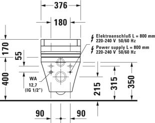 Vas WC suspendat Duravit DuraStyle Rimless 62cm pentru capac cu functie de bideu SensoWash