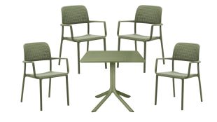 Set Nardi cu masa Clip 80 si 4 scaune Bora verde agave