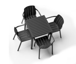 Set Nardi cu masa Cube 80x80cm si 4 scaune Tiberina Bistrot antracit 