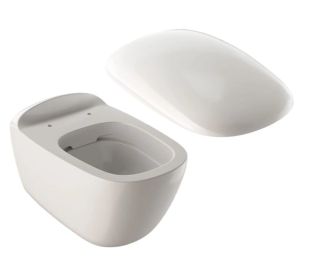 Set vas wc suspendat Geberit Citterio Rimfree 56cm, KeraTect si capac cu inchidere lenta, alb