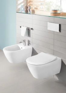 Set vas WC suspendat Villeroy & Boch Subway 2.0 DirectFlush CeramicPlus cu capac slim cu inchidere lenta, alb Alpin