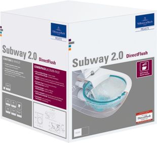 Set vas WC suspendat Villeroy & Boch Subway 2.0 DirectFlush CeramicPlus cu capac slim cu inchidere lenta, alb Alpin