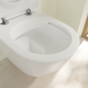 Set vas WC suspendat Villeroy & Boch Subway 2.0 DirectFlush CeramicPlus cu capac slim cu inchidere lenta, alb Alpin