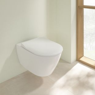 Set vas WC suspendat Villeroy & Boch Subway 2.0 DirectFlush CeramicPlus cu capac slim cu inchidere lenta, alb Alpin
