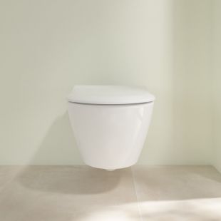 Set vas WC suspendat Villeroy & Boch Subway 2.0 DirectFlush CeramicPlus cu capac slim cu inchidere lenta, alb Alpin