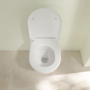 Set vas WC suspendat Villeroy & Boch Subway 2.0 DirectFlush CeramicPlus cu capac slim cu inchidere lenta, alb Alpin