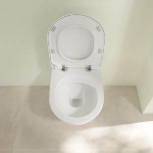 Set vas WC suspendat Villeroy & Boch Subway 2.0 DirectFlush CeramicPlus cu capac slim cu inchidere lenta, alb Alpin