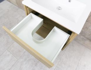 Set mobilier Sanotechnik Soho cu dulap baza suspedat si lavoar compozit 60x48cm, stejar antic
