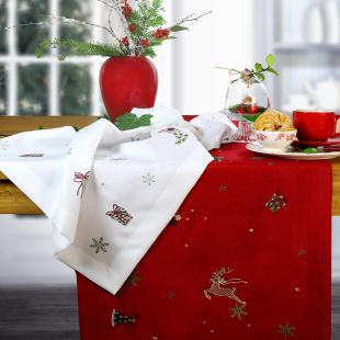 Napron Sander Embroidery Dancing Deer 50x140cm, 26 Burgundy