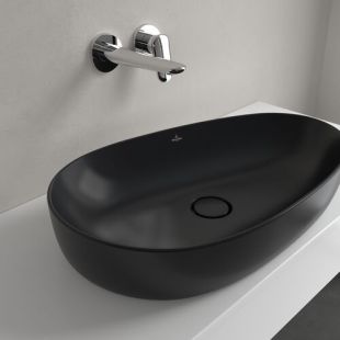 Lavoar tip bol Villeroy & Boch Antao Ceramic Plus 65x40cm, ventil fix cu capac ceramic, Pure Black