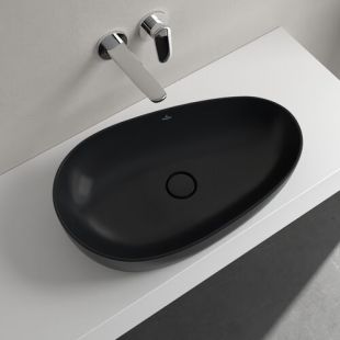 Lavoar tip bol Villeroy & Boch Antao Ceramic Plus 65x40cm, ventil fix cu capac ceramic, Pure Black