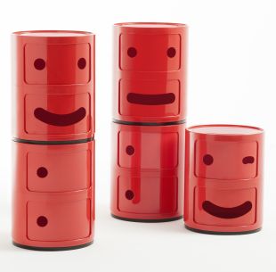 Comoda modulara Kartell Componibili 2 Smile Wink, design Anna Castelli Ferrieri, rosu