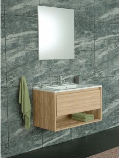 Set mobilier Sanotechnik Soho cu dulap baza suspedat si lavoar compozit 80x46cm, stejar natur