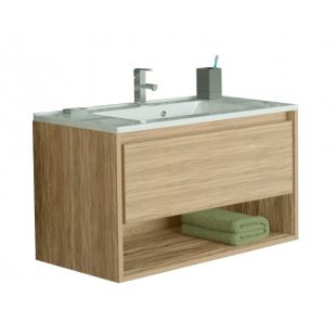 Set mobilier Sanotechnik Soho cu dulap baza suspedat si lavoar compozit 80x46cm, stejar natur