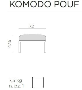 Pouf exterior Nardi Komodo 5, 72x72cm, cadru alb, perna gri Tech Panama