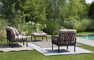 Pouf exterior Nardi Komodo 5, 72x72cm, cadru alb, perna gri Tech Panama