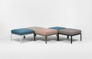 Pouf exterior Nardi Komodo 5, 72x72cm, cadru alb, perna gri Tech Panama