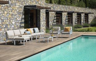 Pouf exterior Nardi Komodo 5, 72x72cm, cadru alb, perna gri Tech Panama
