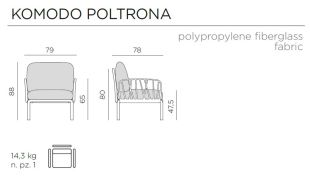 Fotoliu exterior Nardi Komodo, cadru alb, perne gri Tech panama