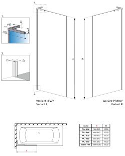 Paravan cada Radaway Modo SL PNJ II, un element fix orientare stanga, 70cm, negru mat