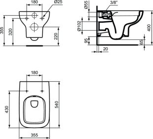 Set vas wc Ideal Standard i.life A Rimless+ cu functie de bideu, capac inchidere lenta si rezervor incastrat cu cadru Prosys 120M