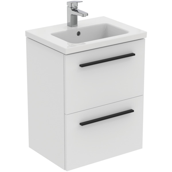 Set mobilier Ideal Standard i.Life S cu lavoar 51x38.5cm  alb si dulap cu doua sertare 50cm alb mat