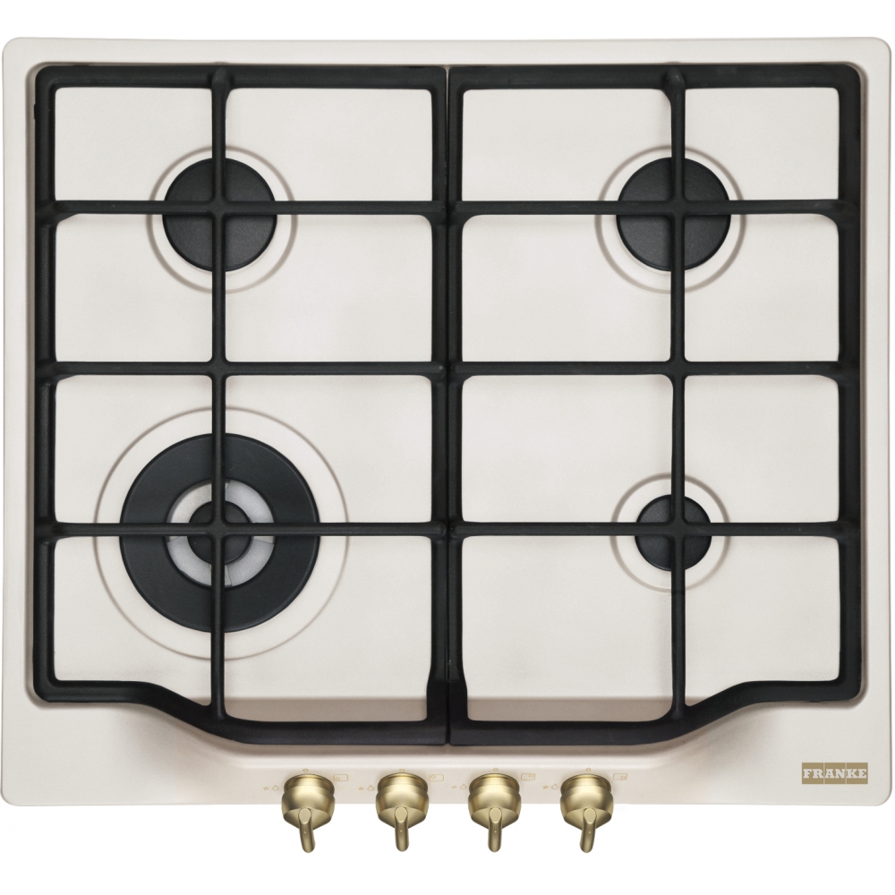 Plita gaz incorporabila Franke Classic FHCL 604 3G TC PW cu 4 arzatoare  arzator wok  60cm  gratare fonta  Panna