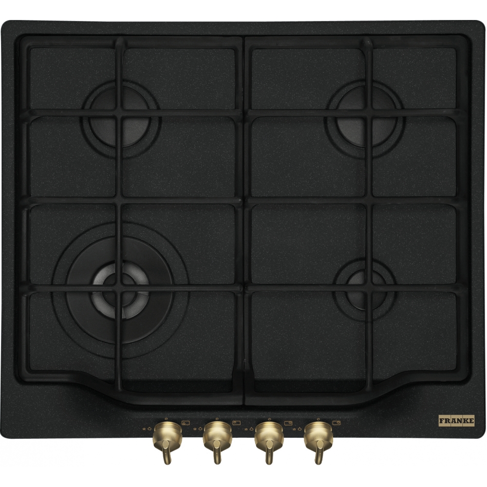 Plita gaz incorporabila Franke Classic FHCL 604 3G TC ON cu 4 arzatoare  arzator wok  60cm  gratare fonta  Nero